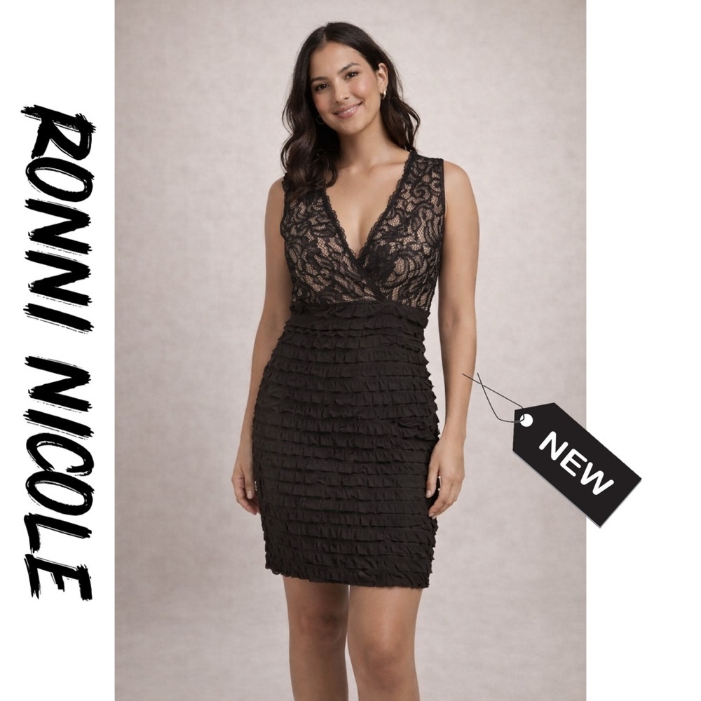 NWT Ronni Nicole ruffle laced V-neck cocktail … - Picture 1 of 9